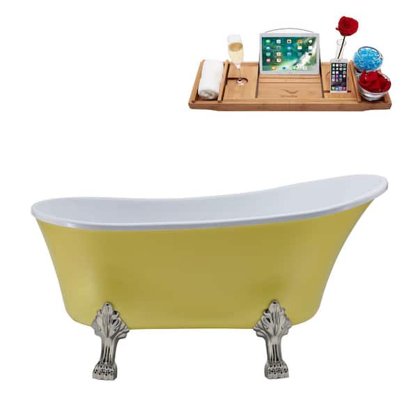 Streamline 63 in. Acrylic Clawfoot Non-Whirlpool Bathtub in Matte Yellow With Brushed Nickel Clawfeet,Matte Oil Rubbed Bronze Drain