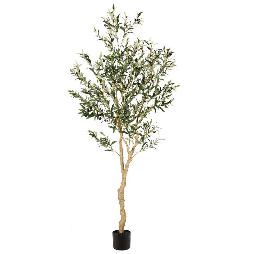6 ft. Artificial Olive Tree in Pot, Fake Potted Olive Silk Tree with ...