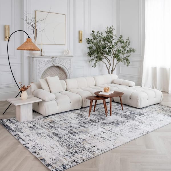 Atlas White Beige, Modern 8 ft. x 11 ft. Classic Indoor Area Rug