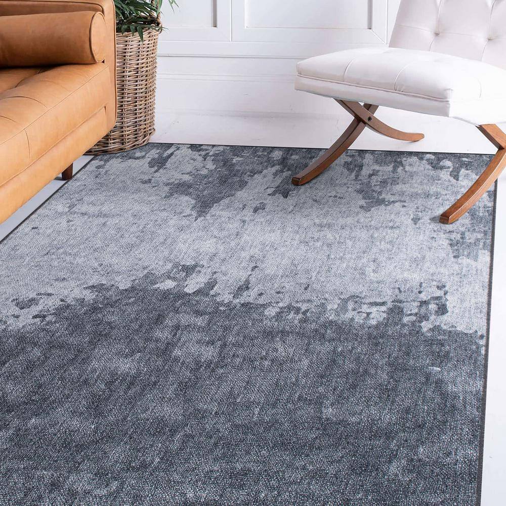 Gray Abstract Flat Woven Machine Washable Area Rug