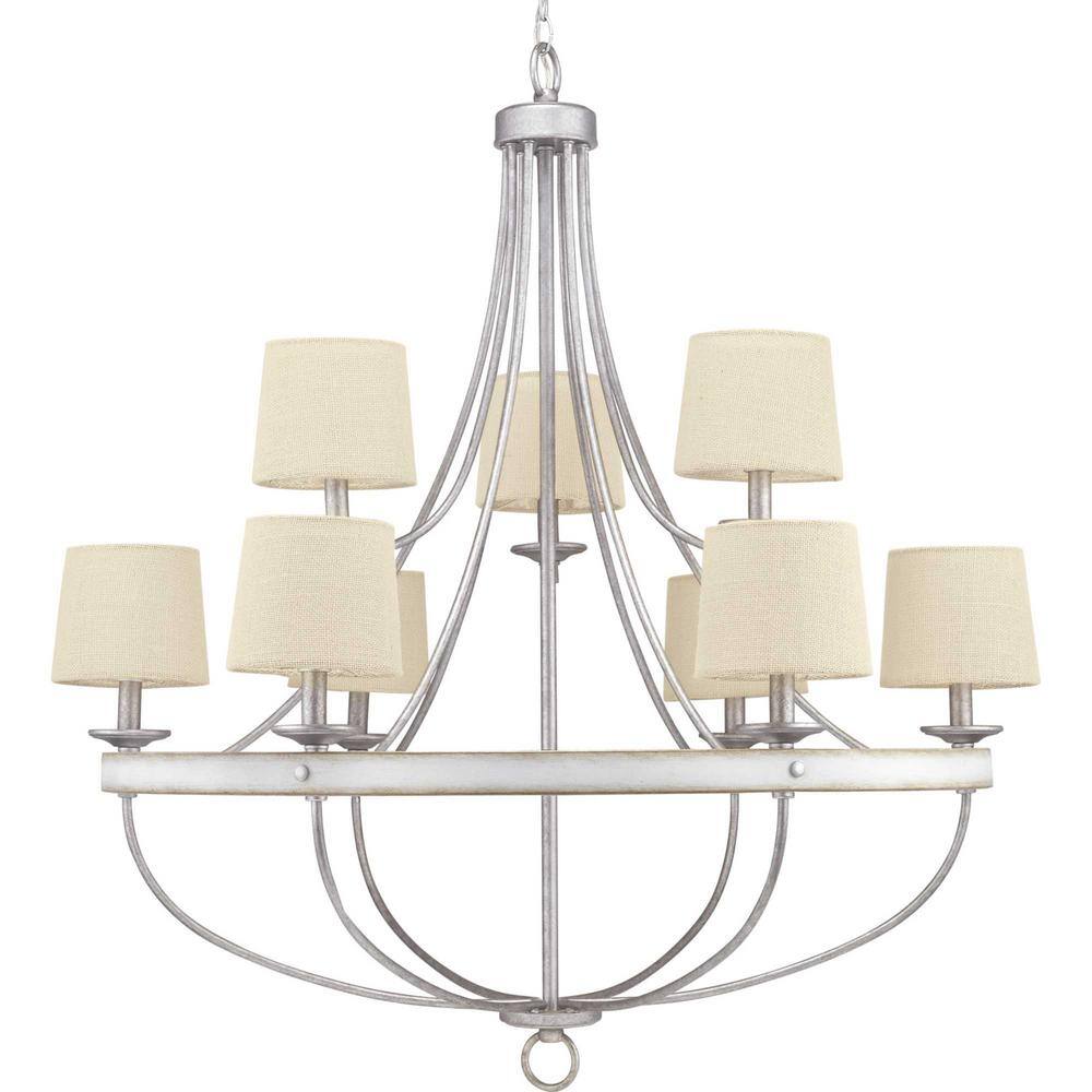 Gulliver Galvanized 9-Light Coastal Chandelier with Antique White Accents