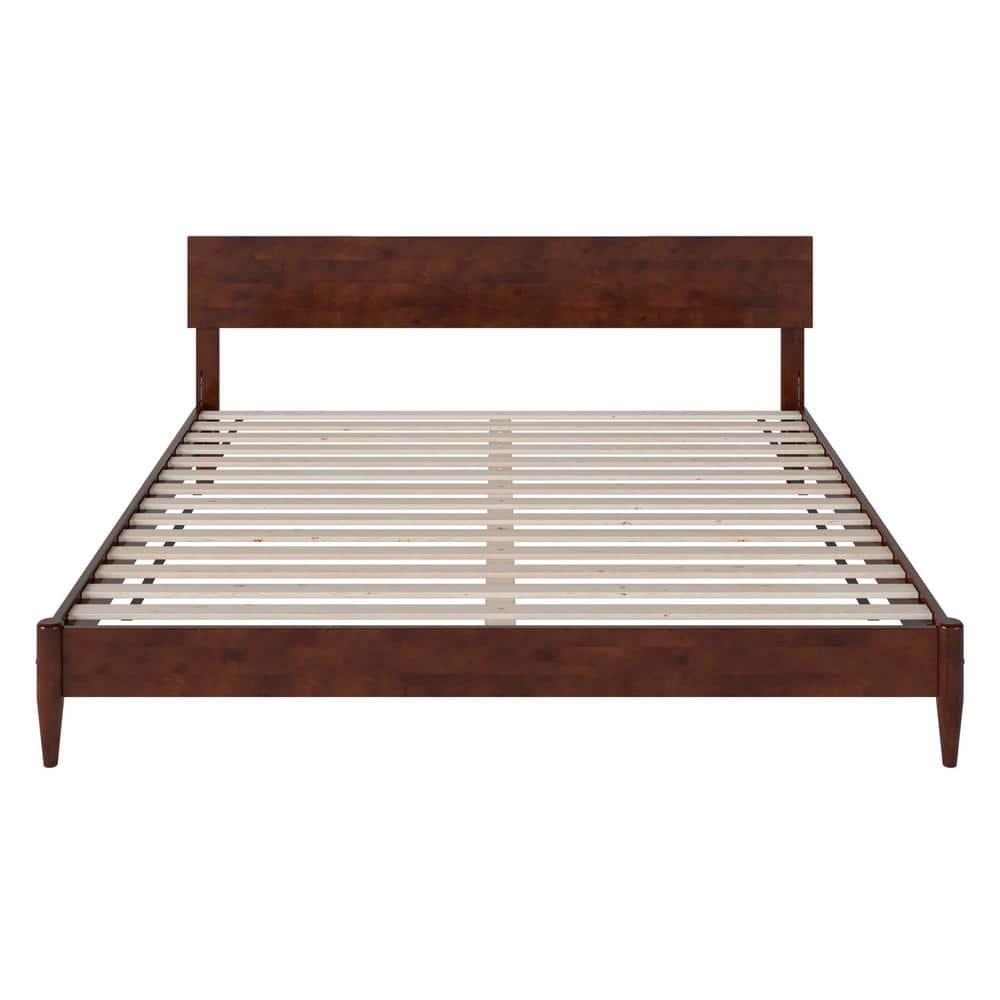 Aria King Walnut Wood Low Profile Platform Bed with Headboard