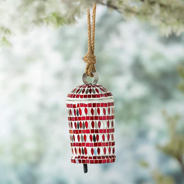 Evergreen 17 in. Red Mosaic Glass Bell Chime