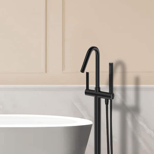 43-3/4 in. Single Handle Freestanding Tub Faucet Bathtub Filter High Arch with Handheld Shower in Matte Black
