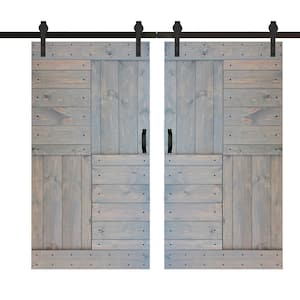 S Series 84 in. x 84 in. French Gray Finished DIY Solid Wood Double Sliding Barn Door with Hardware Kit
