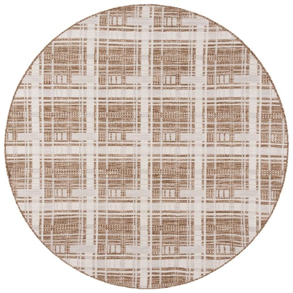 Beach House Brown/Ivory 7 ft. x 7 ft. Geometric Abstract Indoor/Outdoor Round Area Rug