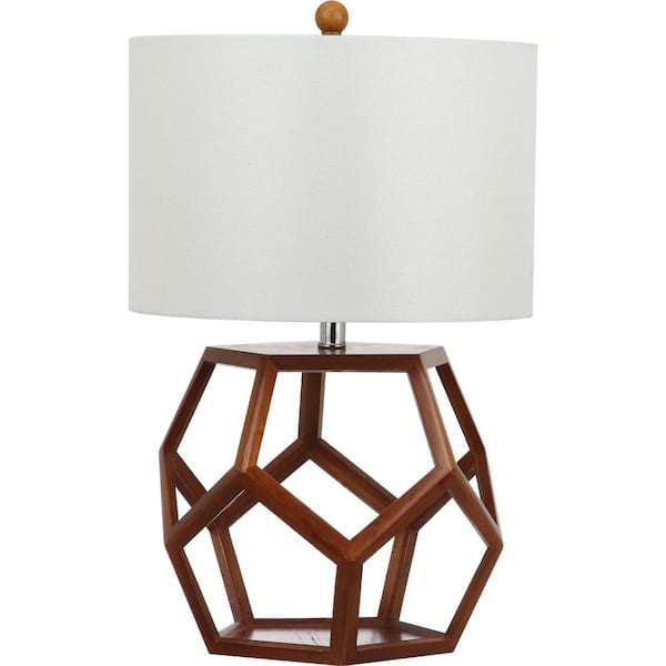 SAFAVIEH Delaney 23.75 in. Brown Honeycomb Table Lamp with Off-White Shade