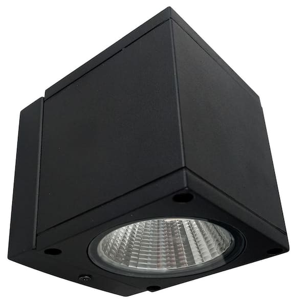 Sunlite 2-Light Black LED Decorative Cube Up and Down 1300 Lumen Warm White (3000K) Outdoor Wall Lantern Light Sconce Fixture