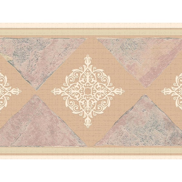 Falkirk Dandy II Pink Tan Damask Abstract Peel and Stick Wallpaper Border