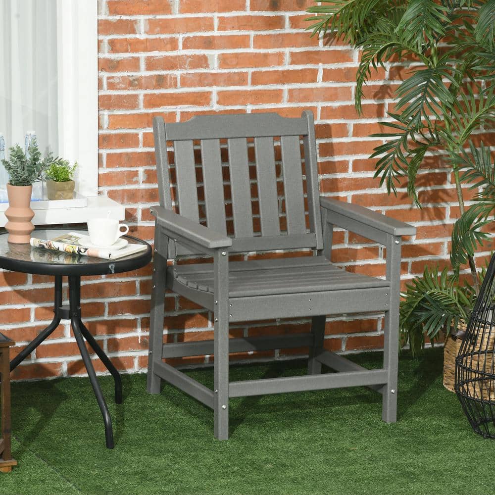 Gray HDPE Slatted Outdoor Dining Chair with Armrests