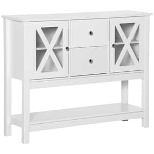 Modern White Sideboard with Storage Drawers and Glass Door