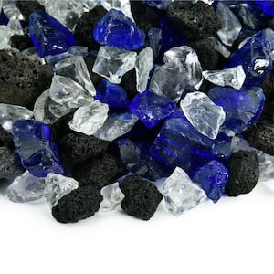 3/8 in. to 3/4 in. 10 lbs. Ocean Moonlight Fire Glass & Lava Blend for Indoor and Outdoor Fire Pits or Fireplaces