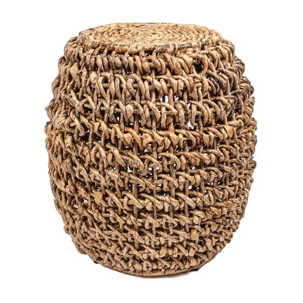 JONATHAN Y Sage 21 in. Rustic Bohemian Barrel-Style Abaca/Iron Handwoven Stool, Brown