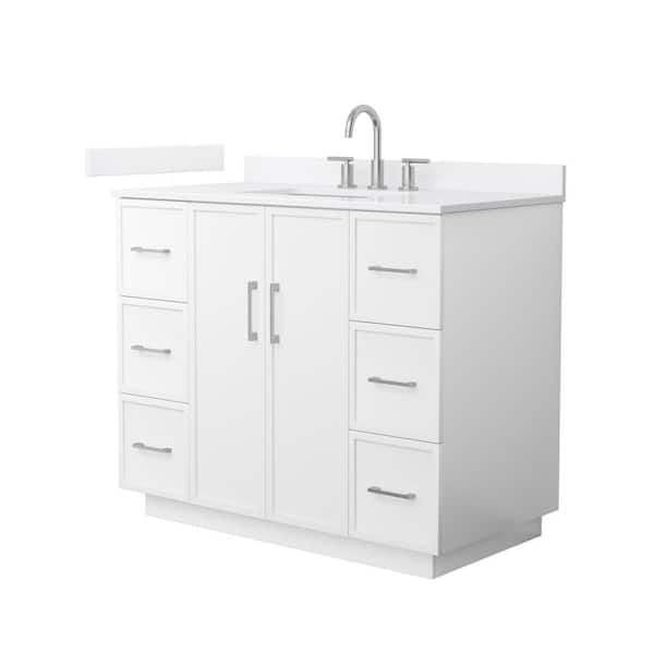 Wyndham Collection Elan TK 42 in. Single Freestanding White Bath Vanity with White Quartz Top (Assembled)