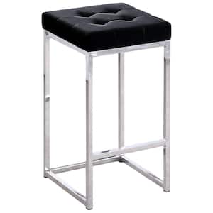 Jersey 26.5 in. H Black Velvet Counter Height Stool in Silver (Set of 2)