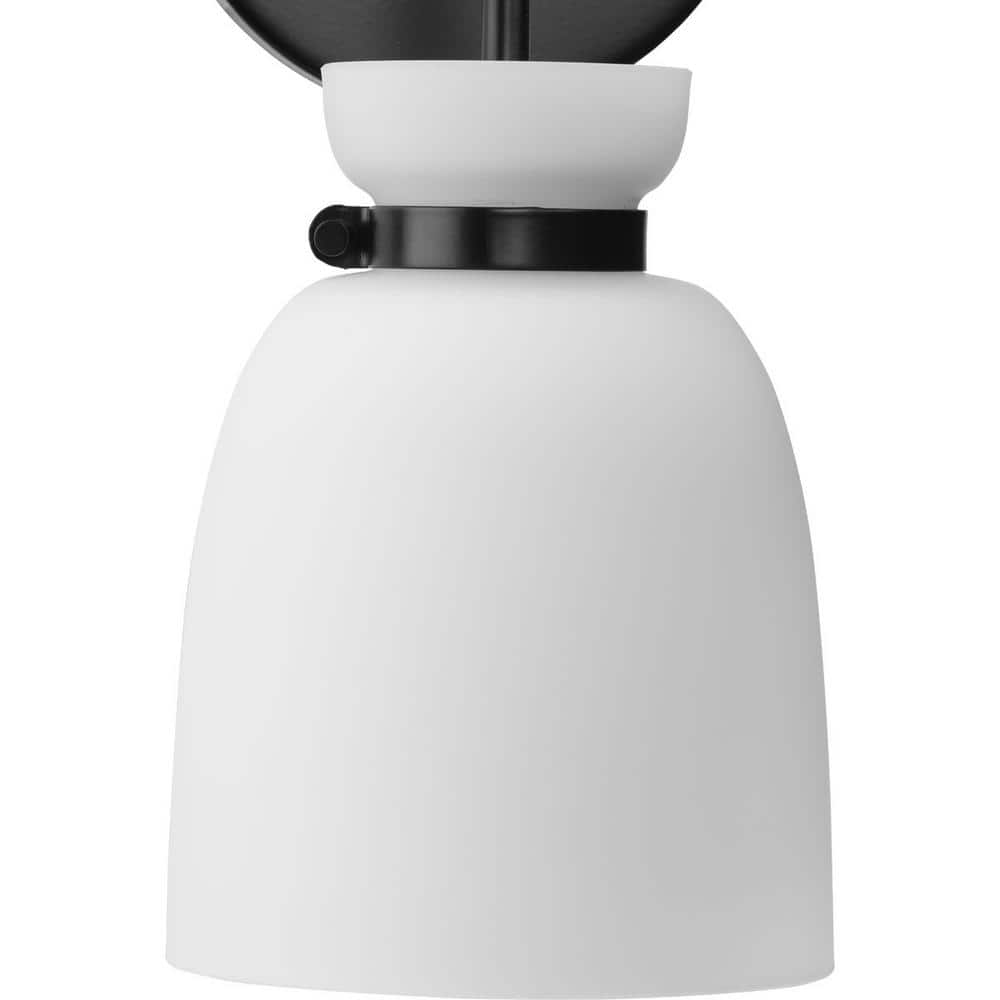 Lexie Matte Black Steel Vanity Light with Opal Glass Shade