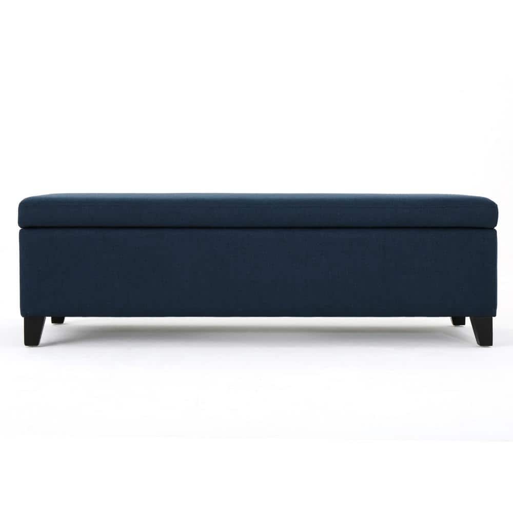 Noble House York Navy Blue Fabric Storage Bench 12439 The Home Depot