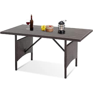 54 in. Outdoor Brown Rattan Dining Table with Wicker Metal Frame