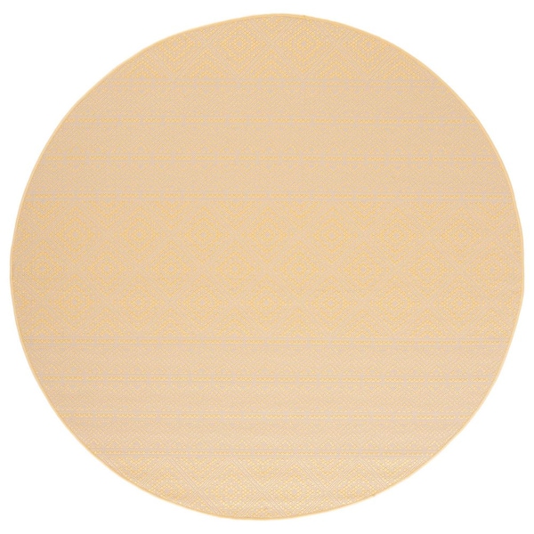 Courtyard Beige/Gold 7 ft. x 7 ft. Geometric Chevron Ikat Indoor/Outdoor Round Area Rug