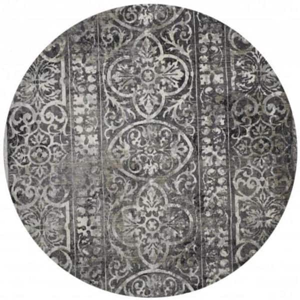 HomeRoots Gray and Ivory Abstract 9 ft. Round Area Rug