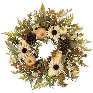 28 in. Unlit Sunflowers and Pumpkins Artificial Fall Harvest Wreath