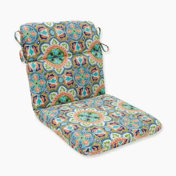 Pillow Perfect Tile Outdoor/Indoor 21 in. W x 3 in. H Deep Seat, 1 Piece Chair Cushion with Round Corners in Blue/Green Lagoa