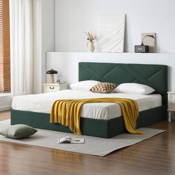 Ahokua Green Plywood Frame King Upholstered Platform Bed with 