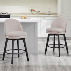 Cyprian  26 in. Beige Low Back Swivel Counter Height Bar Stool with Fabric Seat and Wood Frame (Set of 2)