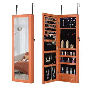 Orange Simple Jewelry Storage Mirror Cabinet With LED Lights Can Be Hung On The Door Or Wall