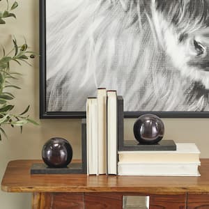 Black Marble Orb Bookends (Set of 2)