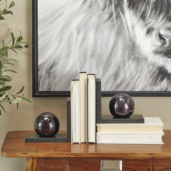CosmoLiving by Cosmopolitan Black Marble Orb Bookends (Set of 2)