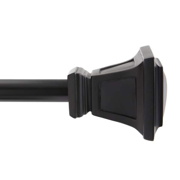 Kenney Seville 95 in. - 130 in. Adjustable Single Curtain Rod 5/8 in. Diameter in Matte Black with Square Finials