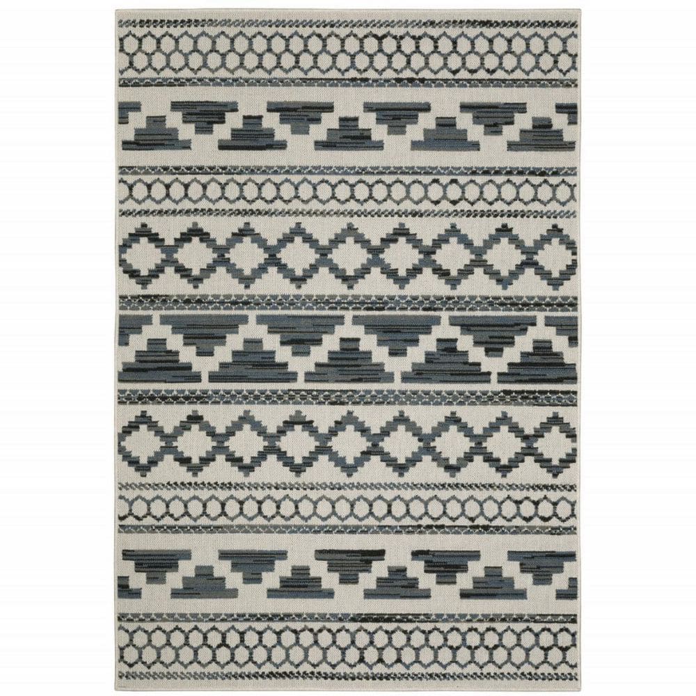 Blue, Beige 2 ft. x 4 ft. Loomed Geometric Polypropylene Rectangle Indoor/Outdoor Area Rug price history on PriceWatchPro