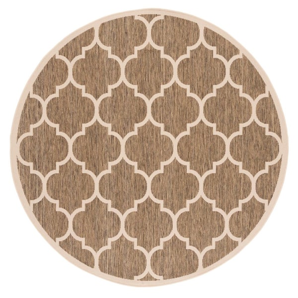 Courtyard Brown/Bone 4 ft. x 4 ft. Moroccan Geometric Indoor/Outdoor Round Area Rug