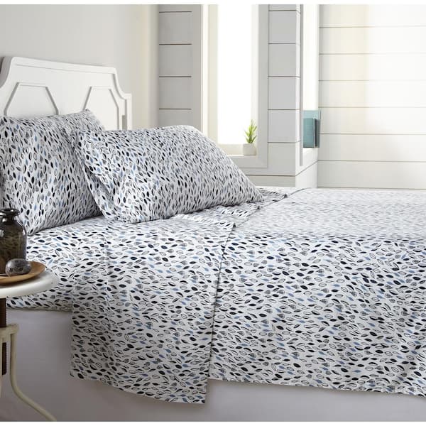 Southshore Fine Linens Botanical Leaf 3-Piece Blue Leaf on White Microfiber Twin XL Sheet Set