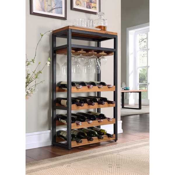 Berlin Acacia Wood Wine Rack - 16-Bottle Capacity with Powder-Coated Steel Frame