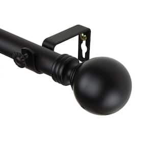 160 in. - 240 in. Single Curtain Rod in Black with Globe Finial