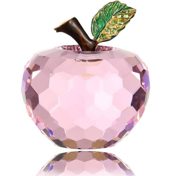 Unbranded 2.56 in. Crystal Apple Paperweight Handmade Pink Ornament with Gift Box Collectible Craft