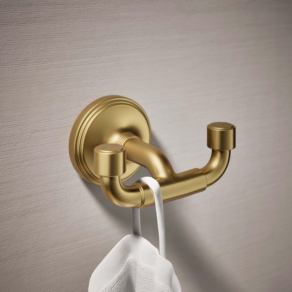 Paces Wall Mounted J-Hook Robe Hook in Vibrant Brushed Moderne Brass