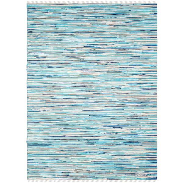 SAFAVIEH Rag Rug Turquoise/Multi 4 ft. x 6 ft. Fleck Striped Area Rug