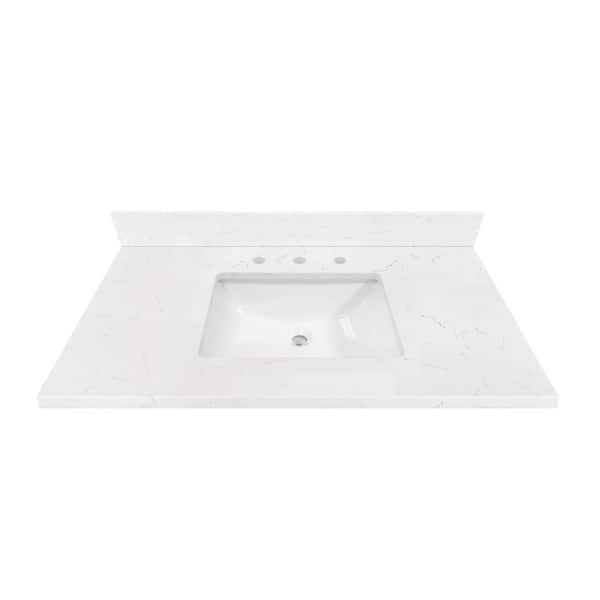 Home Decorators Collection 43 in. W x 22 in D Quartz White Rectangular Single Sink Vanity Top in Carrara Marble