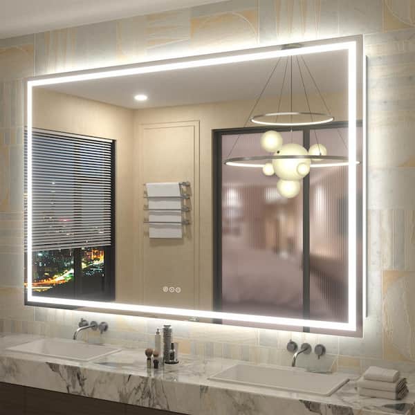 Apmir 60 in. W x 40 in. H Rectangular Frameless Front & Back LED Lighted Anti-Fog Tempered Glass Wall Bathroom Vanity Mirror