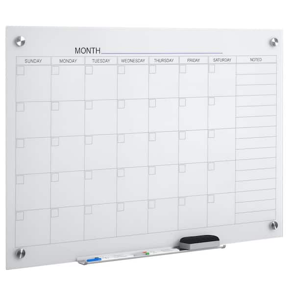 35 in. x 23 in. Dry Erase Calendar Glassboard with Markers and Eraser Included