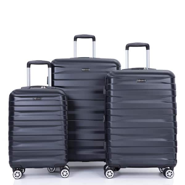 Tatahance 3-Piece Black PC Lightweight and Durable Hardside Spinner Luggage Set with 2 Hooks (21/25/29 in. )