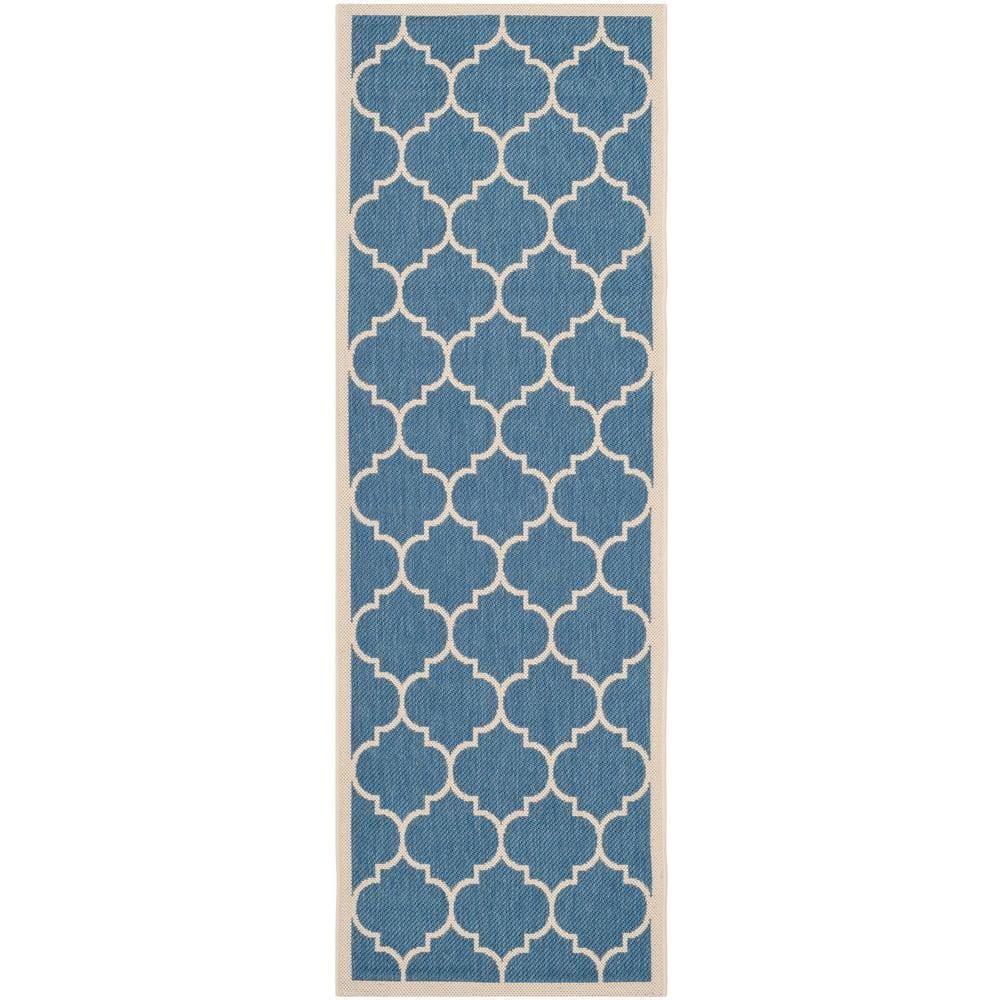 Blue and Beige Trellis Indoor/Outdoor Runner Rug