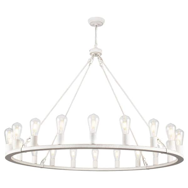 20-Light Vintage White Circle Candle Design Wagon Wheel Chandelier Linear Chandelier Lighting for Dining Room