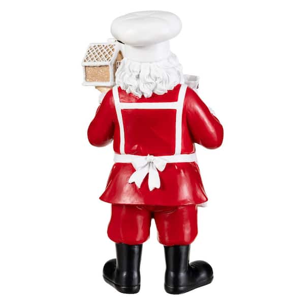Glitzhome 11 in. H Christmas Polyresin Santa Chef Figurine with