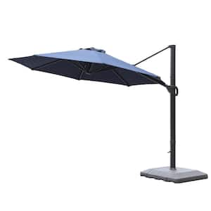 11 ft. Patio Aluminum Cantilever Umbrella Market Offset Umbrella with Crank System & Base in Blue