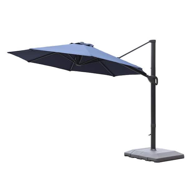 Mondawe 11 ft. Patio Aluminum Cantilever Umbrella Market Offset Umbrella with Crank System & Base in Blue