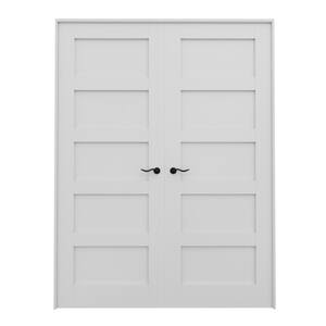 56 in. x 80 in. Paneled Blank 5-Lite White Solid Core MDF Universal Handed Double Prehung French Door with Assemble Jamb
